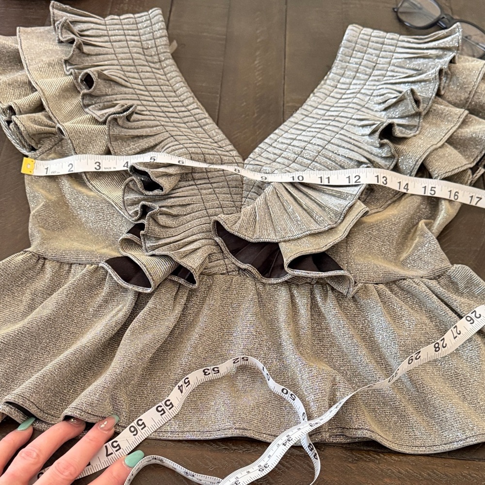Lavish Boutique Shimmering Silver Ruffle Top - Picture 7 of 10